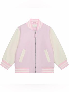 London Fog Girls Pink and Cream Varsity Bomber Jacket